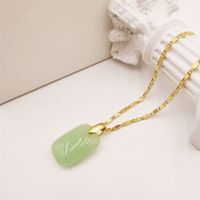 Chinoiserie Square Titanium Alloy Plating Inlay Imitation Jade Women's Pendant Necklace main image 7