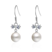 1 Pair Elegant Bow Knot Plating Inlay Copper Artificial Pearls Zircon White Gold Plated Drop Earrings main image 3