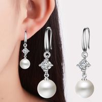 1 Pair Elegant Geometric Plating Inlay Copper Artificial Pearls Zircon White Gold Plated Drop Earrings main image 1