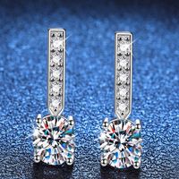 1 Pair Luxurious Geometric Inlay Sterling Silver Zircon White Gold Plated Drop Earrings main image 1