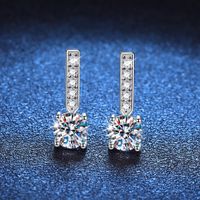 1 Pair Luxurious Geometric Inlay Sterling Silver Zircon White Gold Plated Drop Earrings main image 4