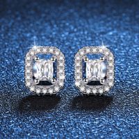 1 Pair Elegant Square Plating Inlay Sterling Silver Zircon White Gold Plated Ear Studs main image 1