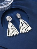 1 Pair Glam Luxurious Tassel Flower Beaded Inlay Copper Zircon White Gold Plated Drop Earrings main image 3