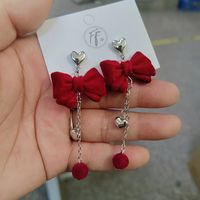 1 Pair Sweet Bow Knot Alloy Flocking Drop Earrings main image 4
