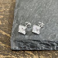 1 Pair Simple Style Geometric Inlay Sterling Silver Zircon Silver Plated Ear Studs main image 1