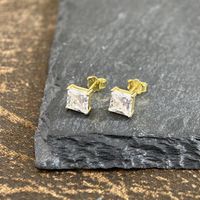 1 Pair Simple Style Geometric Inlay Sterling Silver Zircon Silver Plated Ear Studs main image 3