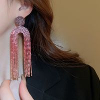 1 Pair Elegant Luxurious U Shape Tassel Inlay Alloy Rhinestones Drop Earrings sku image 4