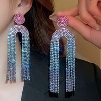 1 Pair Elegant Luxurious U Shape Tassel Inlay Alloy Rhinestones Drop Earrings sku image 7