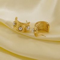1 Pair Ig Style Casual C Shape Plating Inlay Stainless Steel Natural Stone 14k Gold Plated Ear Studs main image 5