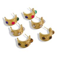 1 Pair Ig Style Casual C Shape Plating Inlay Stainless Steel Natural Stone 14k Gold Plated Ear Studs main image 3