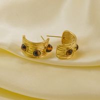 1 Pair Ig Style Casual C Shape Plating Inlay Stainless Steel Natural Stone 14k Gold Plated Ear Studs main image 6