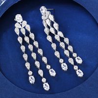 1 Pair Luxurious Shiny Tassel Plating Inlay Copper Zircon White Gold Plated Drop Earrings main image 1