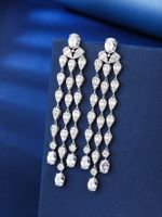 1 Pair Luxurious Shiny Tassel Plating Inlay Copper Zircon White Gold Plated Drop Earrings main image 3