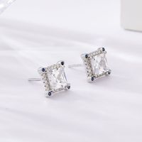 1 Pair Simple Style Shiny Round Polygon Square Plating Inlay Sterling Silver Zircon White Gold Plated Ear Studs main image 6