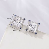 1 Pair Simple Style Shiny Round Polygon Square Plating Inlay Sterling Silver Zircon White Gold Plated Ear Studs sku image 3