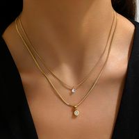 304 Stainless Steel 14K Gold Plated Simple Style Plating Inlay Roman Numeral Zircon Double Layer Necklaces main image 4