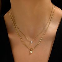 304 Stainless Steel 14K Gold Plated Simple Style Plating Inlay Roman Numeral Zircon Double Layer Necklaces main image 1