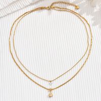 304 Stainless Steel 14K Gold Plated Simple Style Plating Inlay Roman Numeral Zircon Double Layer Necklaces main image 5