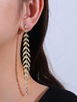 1 Pair Glam Fish Bone Plating Inlay Copper Zircon 18k Gold Plated Drop Earrings main image 3