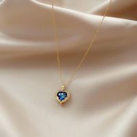 Titanium Steel Copper Elegant Plating Inlay Heart Shape Artificial Diamond Pendant Necklace sku image 3