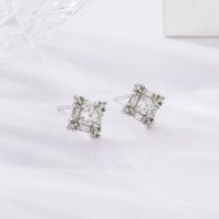 1 Pair Simple Style Shiny Round Polygon Square Plating Inlay Sterling Silver Zircon White Gold Plated Ear Studs main image 3