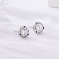 1 Pair Simple Style Shiny Round Polygon Square Plating Inlay Sterling Silver Zircon White Gold Plated Ear Studs main image 5