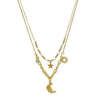 304 Stainless Steel Artificial Crystal Artificial Pearl 18K Gold Plated Elegant Simple Style Plating Star Moon Pearl Double Layer Necklaces main image 5