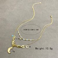 304 Stainless Steel Artificial Crystal Artificial Pearl 18K Gold Plated Elegant Simple Style Plating Star Moon Pearl Double Layer Necklaces main image 2