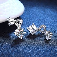 1 Pair Luxurious Heart Shape Plating Inlay Sterling Silver Zircon White Gold Plated Drop Earrings main image 4