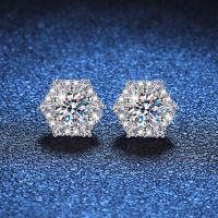 1 Pair Glam Luxurious Hexagon Plating Inlay Sterling Silver Zircon White Gold Plated Ear Studs main image 1