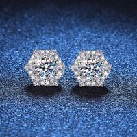 1 Paire Glamour Luxueux Hexagone Placage Incruster Argent Sterling Zircon Or Blanc Plaqué Boucles D'oreilles main image 1