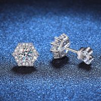 1 Pair Glam Luxurious Hexagon Plating Inlay Sterling Silver Zircon White Gold Plated Ear Studs main image 3