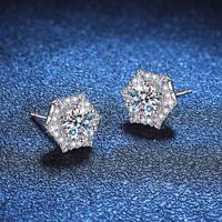 1 Pair Glam Luxurious Hexagon Plating Inlay Sterling Silver Zircon White Gold Plated Ear Studs main image 4