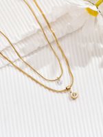 304 Stainless Steel 14K Gold Plated Simple Style Plating Inlay Roman Numeral Zircon Double Layer Necklaces main image 6