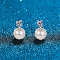 1 Pair Elegant Sweet Shiny Solid Color Plating Inlay Freshwater Pearl Sterling Silver Zircon White Gold Plated Ear Studs main image 1