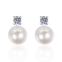 1 Pair Elegant Sweet Shiny Solid Color Plating Inlay Freshwater Pearl Sterling Silver Zircon White Gold Plated Ear Studs main image 4