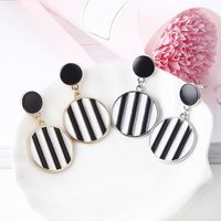 1 Pair Commute Round Stripe Enamel Plating Alloy 18k Gold Plated Drop Earrings main image 1