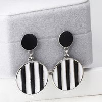 1 Pair Commute Round Stripe Enamel Plating Alloy 18k Gold Plated Drop Earrings main image 4