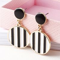 1 Pair Commute Round Stripe Enamel Plating Alloy 18k Gold Plated Drop Earrings main image 3