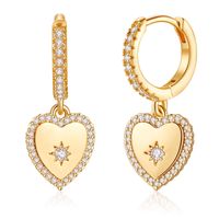 1 Pair Casual Elegant Heart Shape Asymmetrical Plating Inlay Copper Zircon 14k Gold Plated Drop Earrings sku image 8