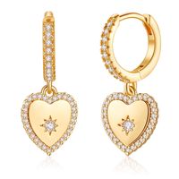 1 Par Casual Elegante Forma De Corazón Asimétrico Enchapado Embutido Cobre Circón Chapado En Oro De 14 Quilates. Pendientes De Gota sku image 8