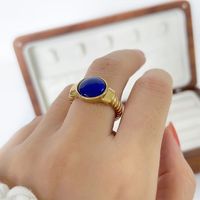 Simple Style Oval Stainless Steel Plating Inlay Glass 18k Gold Plated Rings main image 1