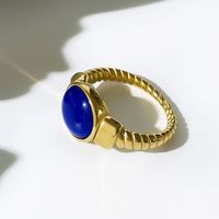 Simple Style Oval Stainless Steel Plating Inlay Glass 18k Gold Plated Rings main image 5