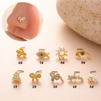 Classic Style Hippocampus Bow Knot Stainless Steel Copper Polishing Plating Inlay Zircon 18k Gold Plated Nose Studs main image 1