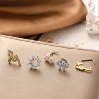 Classic Style Hippocampus Bow Knot Stainless Steel Copper Polishing Plating Inlay Zircon 18k Gold Plated Nose Studs main image 5