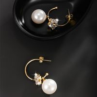 1 Pair Xuping Simple Style Commute Star Plating Inlay Alloy Artificial Gemstones Artificial Pearls 14k Gold Plated Drop Earrings main image 3