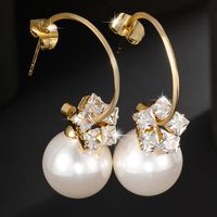 1 Pair Xuping Simple Style Commute Star Plating Inlay Alloy Artificial Gemstones Artificial Pearls 14k Gold Plated Drop Earrings main image 5