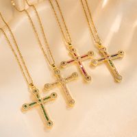 Streetwear Cross Stainless Steel Plating Inlay Zircon 18k Gold Plated Pendant Necklace main image 1