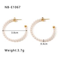 1 Pair Vacation Modern Style Simple Style C Shape Beaded Plating Inlay 304 Stainless Steel Artificial Pearls Rhinestones 18K Gold Plated Ear Studs main image 2