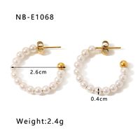 1 Pair Vacation Modern Style Simple Style C Shape Beaded Plating Inlay 304 Stainless Steel Artificial Pearls Rhinestones 18K Gold Plated Ear Studs sku image 2